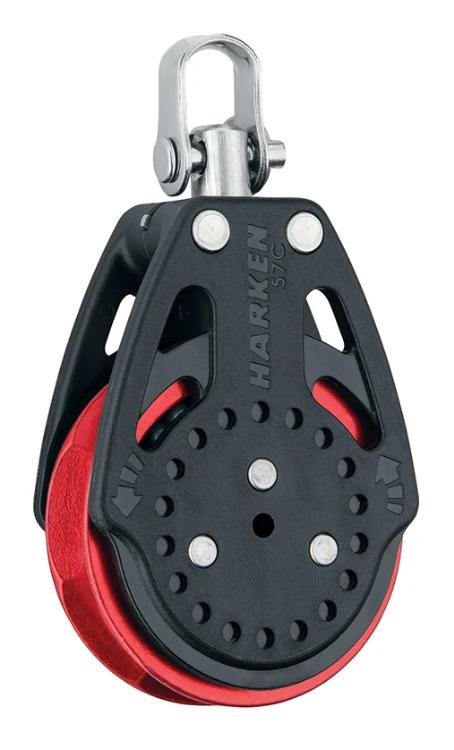 Harken 57 mm Ratchamatic Block  Swivel, Red Sheave